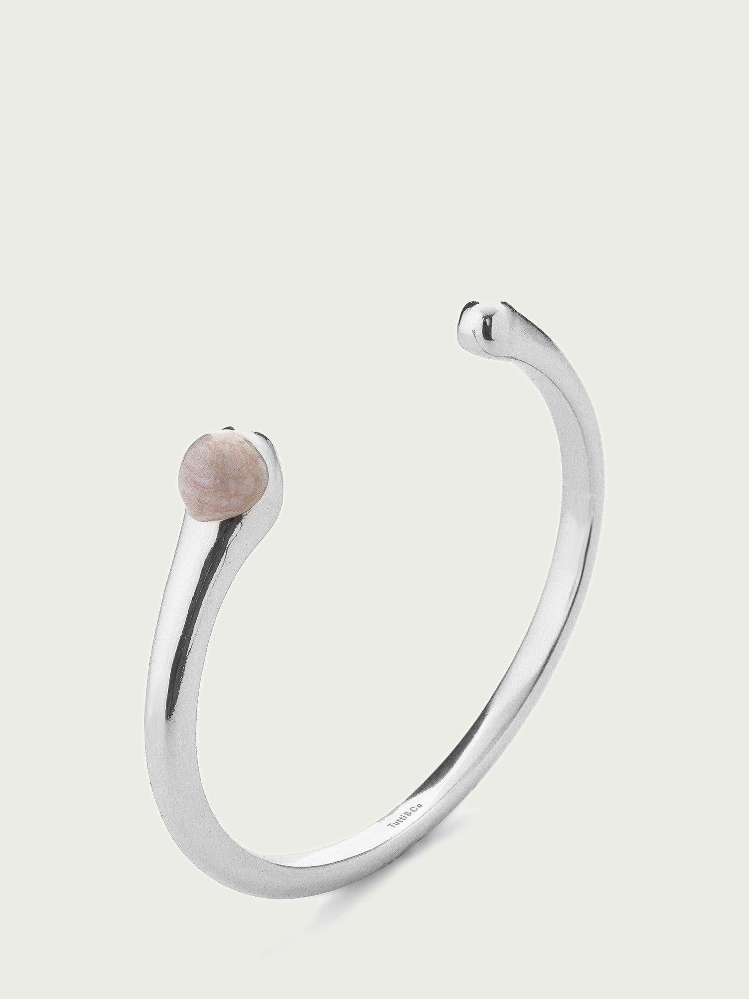 Product image 1 of 2, which shows Tutti Open Bangle with Pearl Enamel Inset, Silver