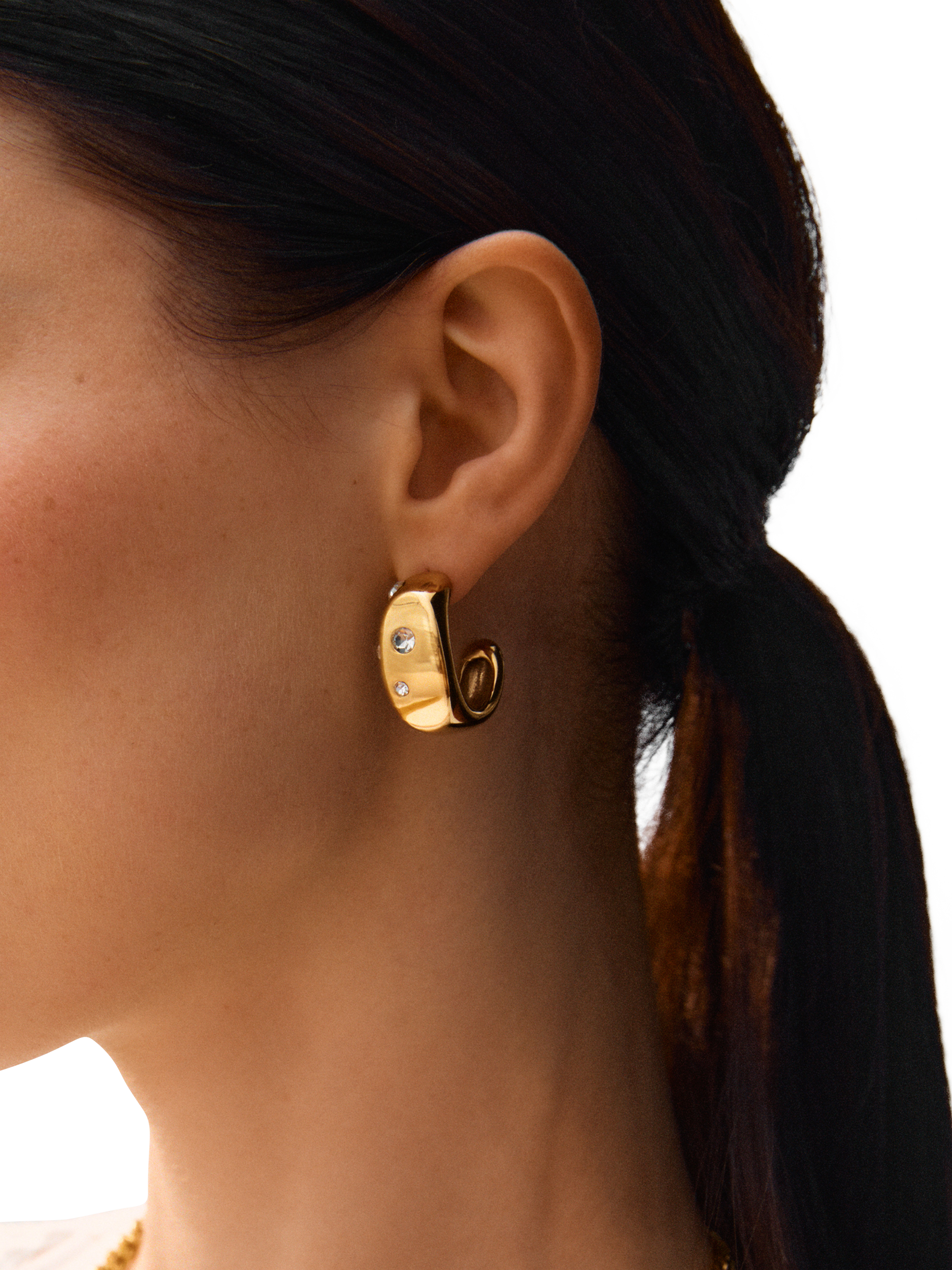 Product image 2 of 2, which shows EDBLAD Crystal Hoop Earrings, Yellow Gold