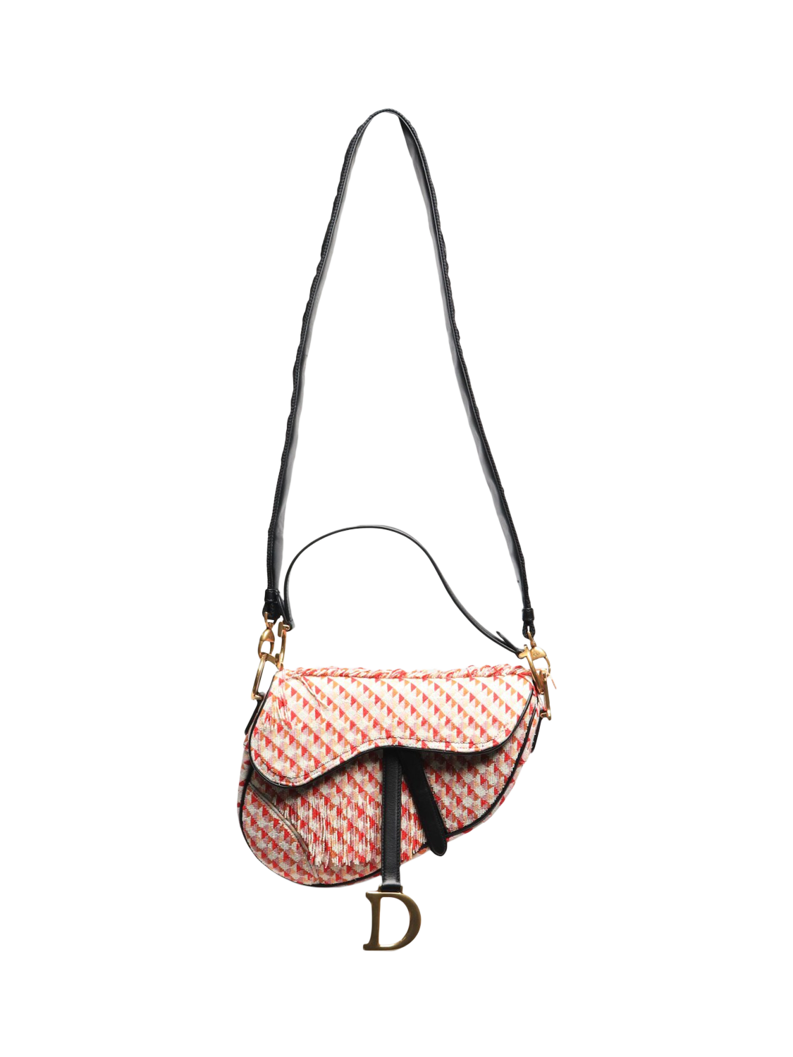 Product image 2 of 10, which shows Pre-loved Christian Dior 2018 Leather Trim Beaded Saddle Bag, Red/Pink