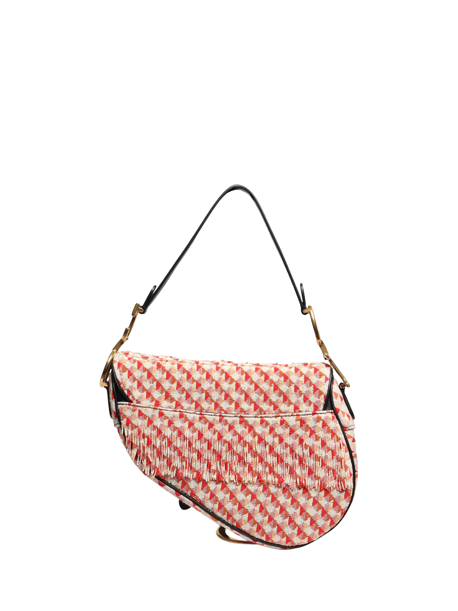 Product image 4 of 10, which shows Pre-loved Christian Dior 2018 Leather Trim Beaded Saddle Bag, Red/Pink