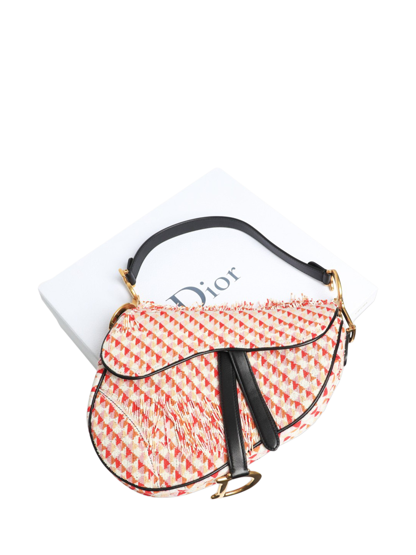 Product image 10 of 10, which shows Pre-loved Christian Dior 2018 Leather Trim Beaded Saddle Bag, Red/Pink