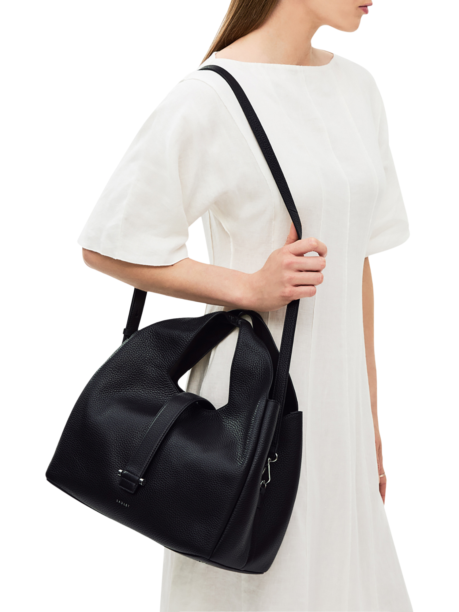 Product image 6 of 6, which shows Radley Sloane Street Medium Leather Hobo Bag, Black