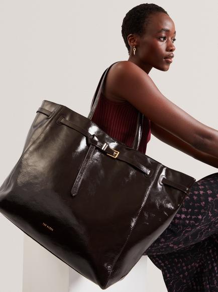 Ted Baker Carmen Leather Tote Bag, Brown Choc - view 2, Brown Choc