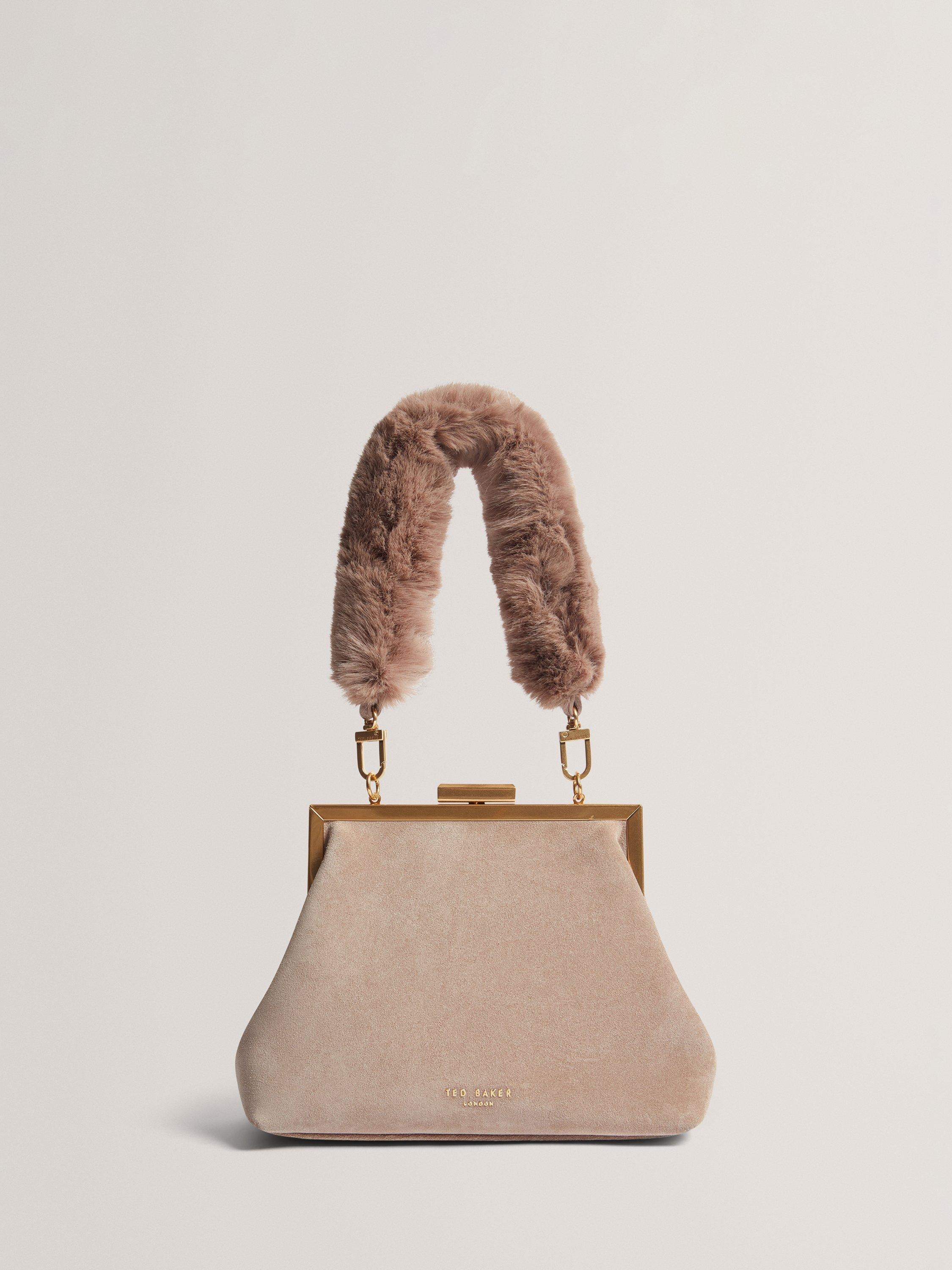 Ted Baker Purcela Suede Faux Fur Handle Clutch Bag, Taupe
