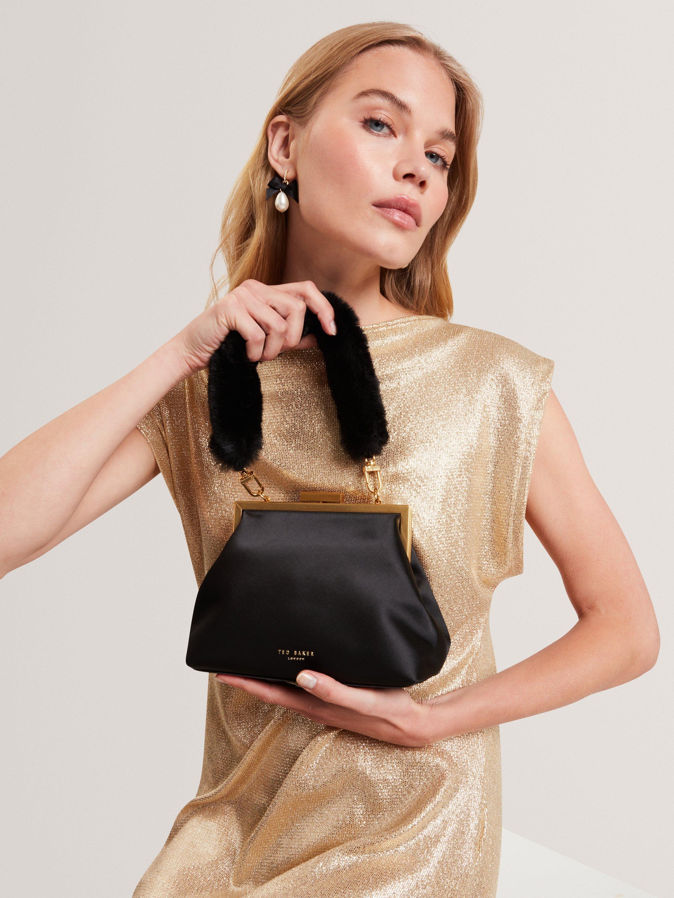 Product image 2 of 5, which shows Ted Baker Purcey Satin Clutch Bag, Black