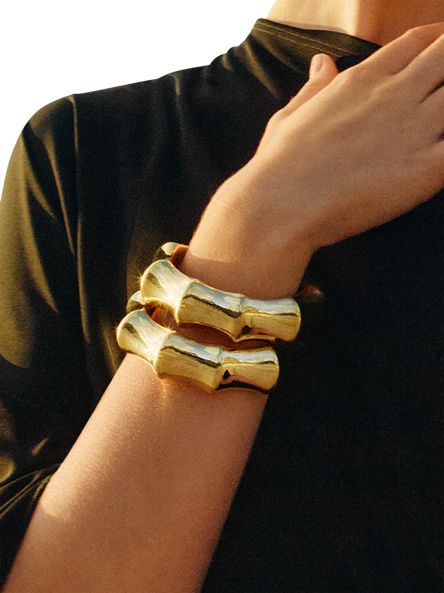 Product image 2 of 2, which shows EDBLAD Bamboo Cane Open Ended Bangle, Yellow Gold