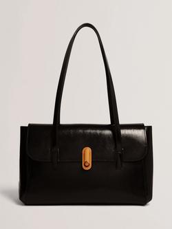 Ted Baker Kkamy Twist Lock Leather Shoulder Bag, Black, Black