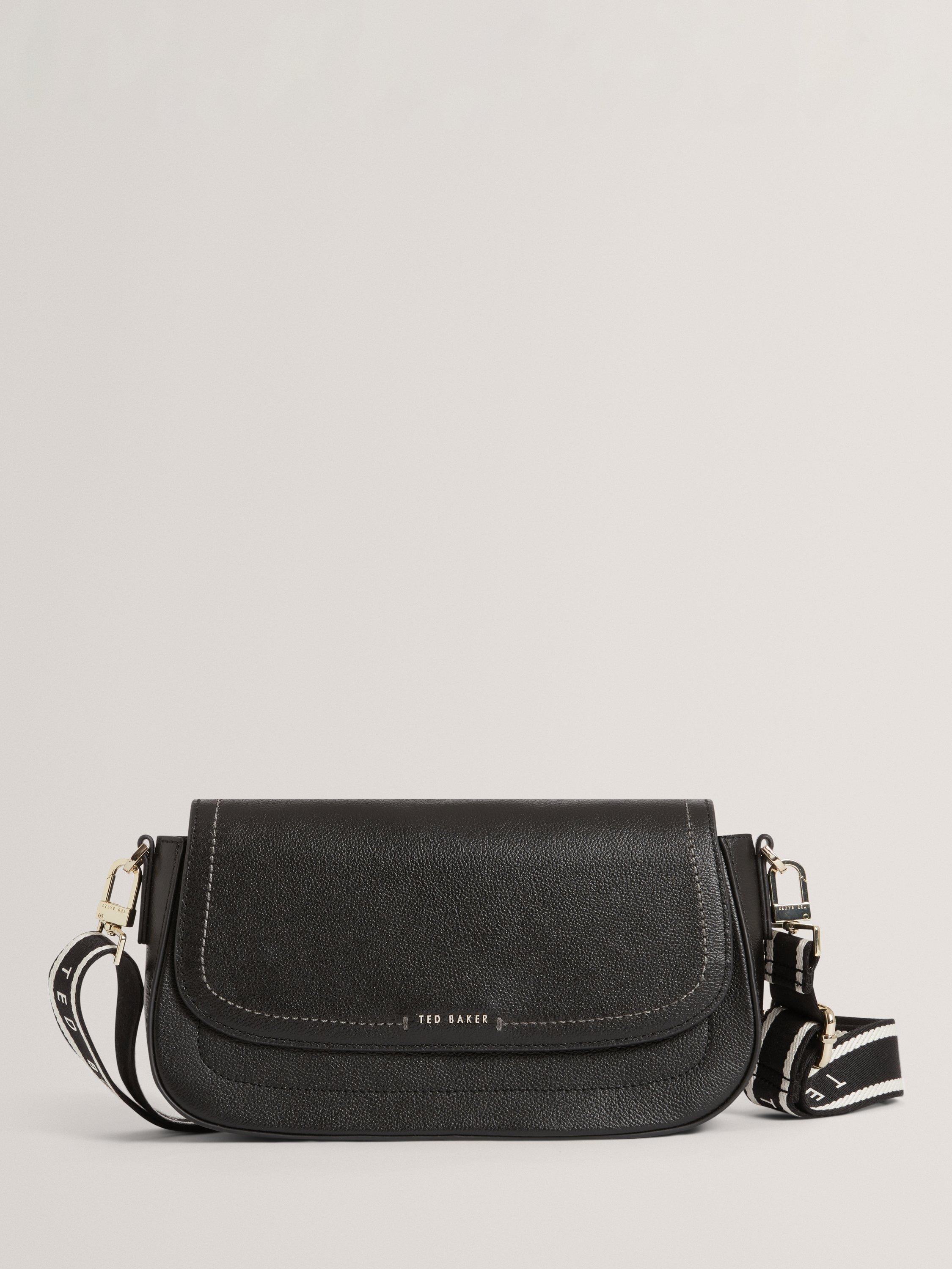 Product image 1 of 5, which shows Ted Baker Louiize Flapover Leather Crossbody Bag, Black