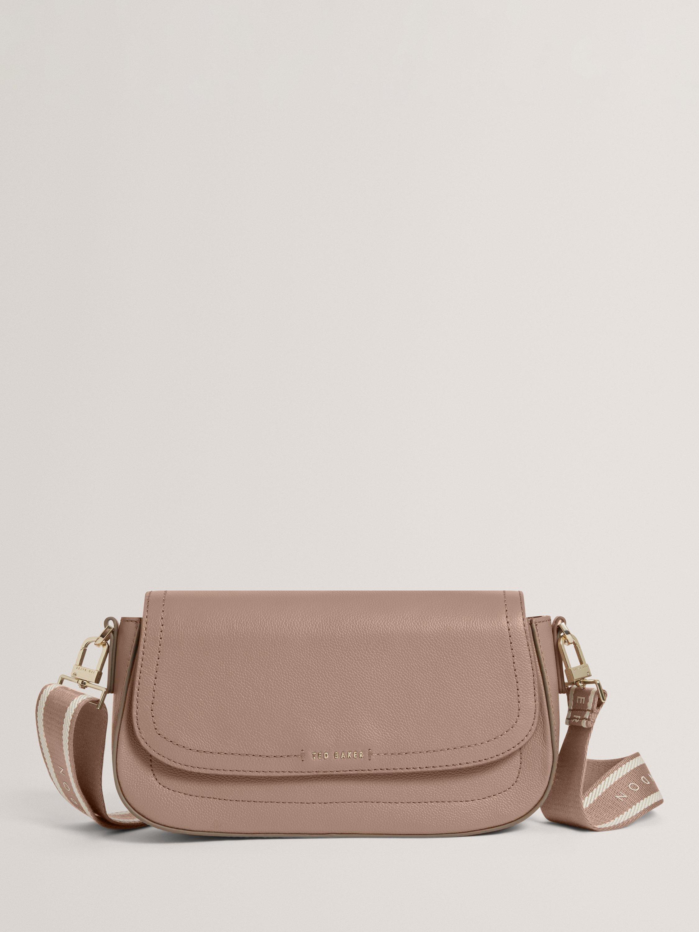Product image 1 of 5, which shows Ted Baker Louiize Flapover Leather Crossbody Bag, Taupe