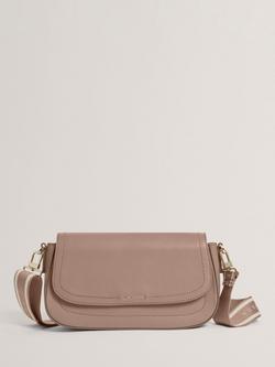 Ted Baker Louiize Flapover Leather Crossbody Bag, Taupe