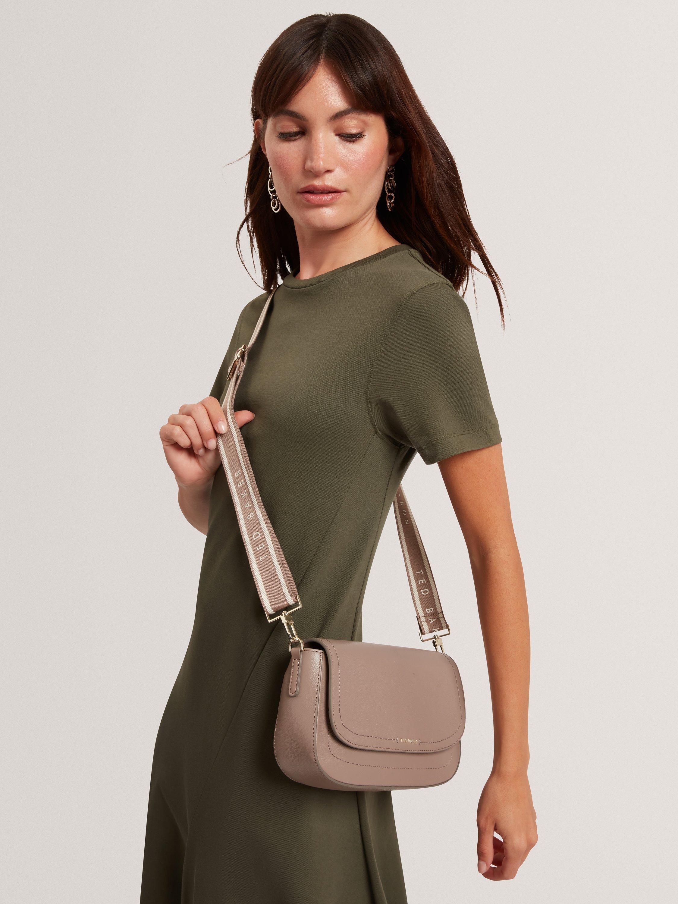 Product image 5 of 5, which shows Ted Baker Louiize Flapover Leather Crossbody Bag, Taupe