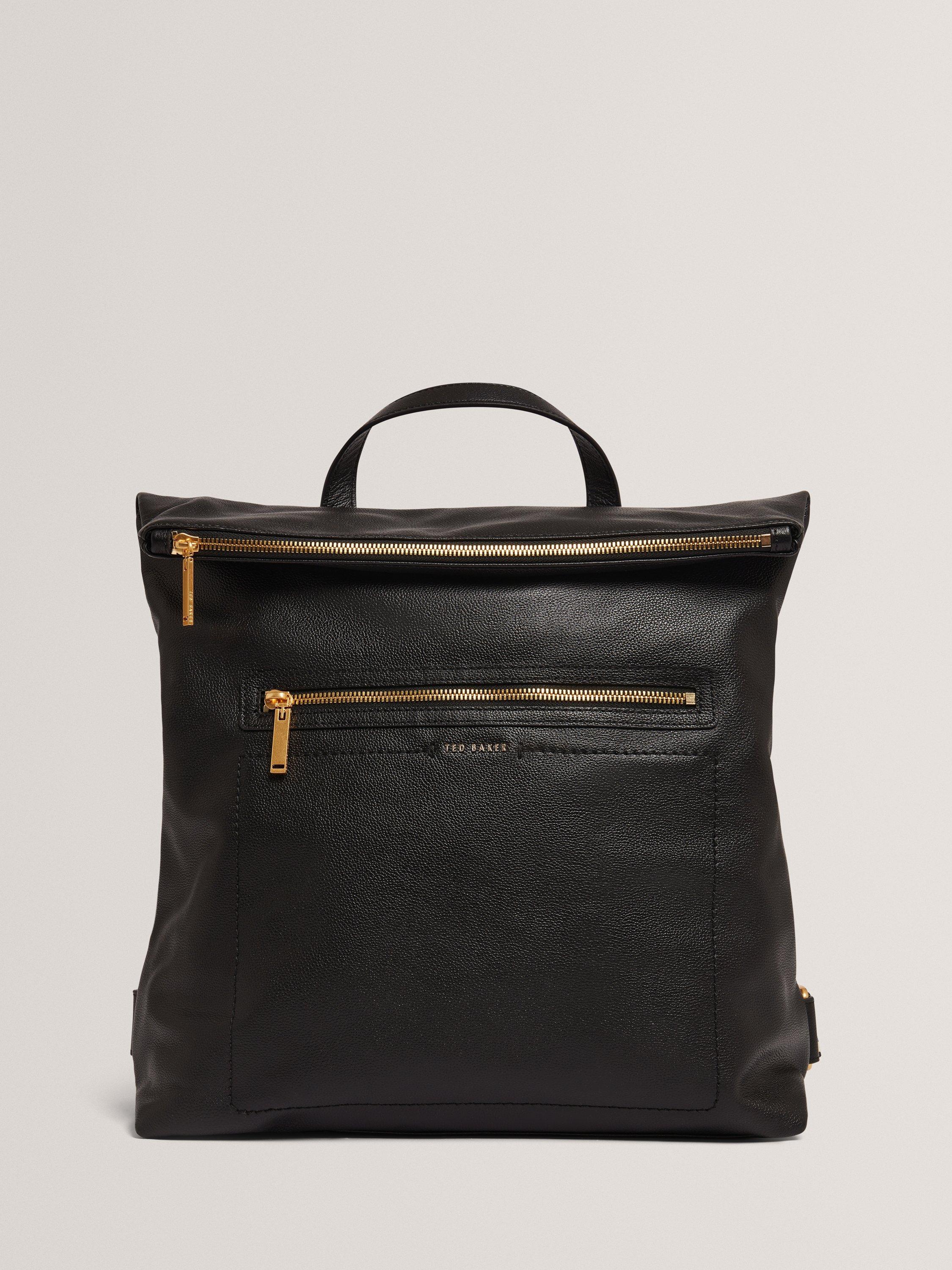 Product image 1 of 4, which shows Ted Baker Luccea Foldover Leather Backpack, Black