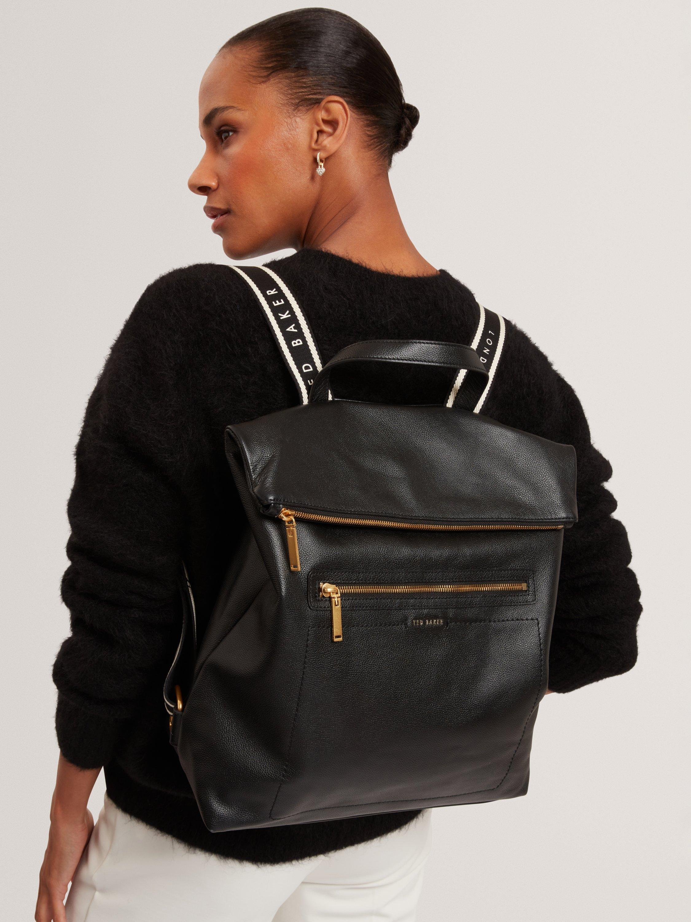 Product image 4 of 4, which shows Ted Baker Luccea Foldover Leather Backpack, Black