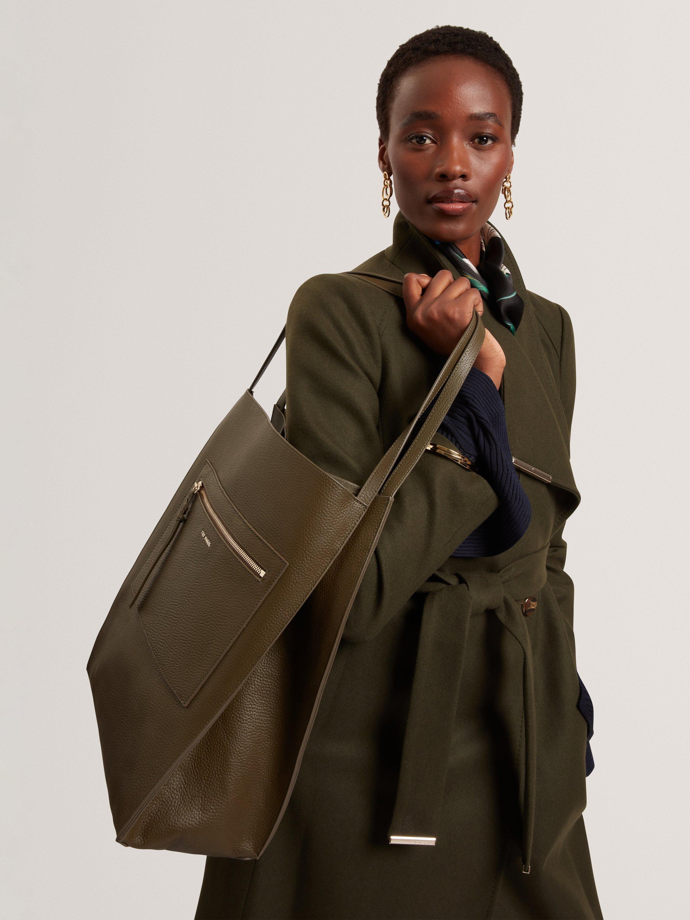 Ted Baker Tammila Leather Large Slouchy Tote Bag, Khaki