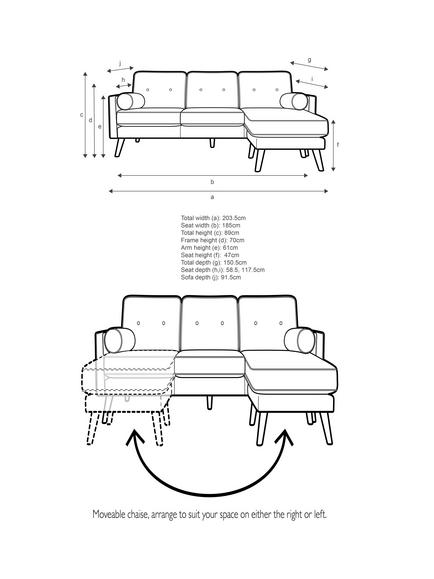G Plan Vintage The Sixty Five RHF Large 3 Seater Chaise End Sofa - view 2, Aquaclean Calor Bay