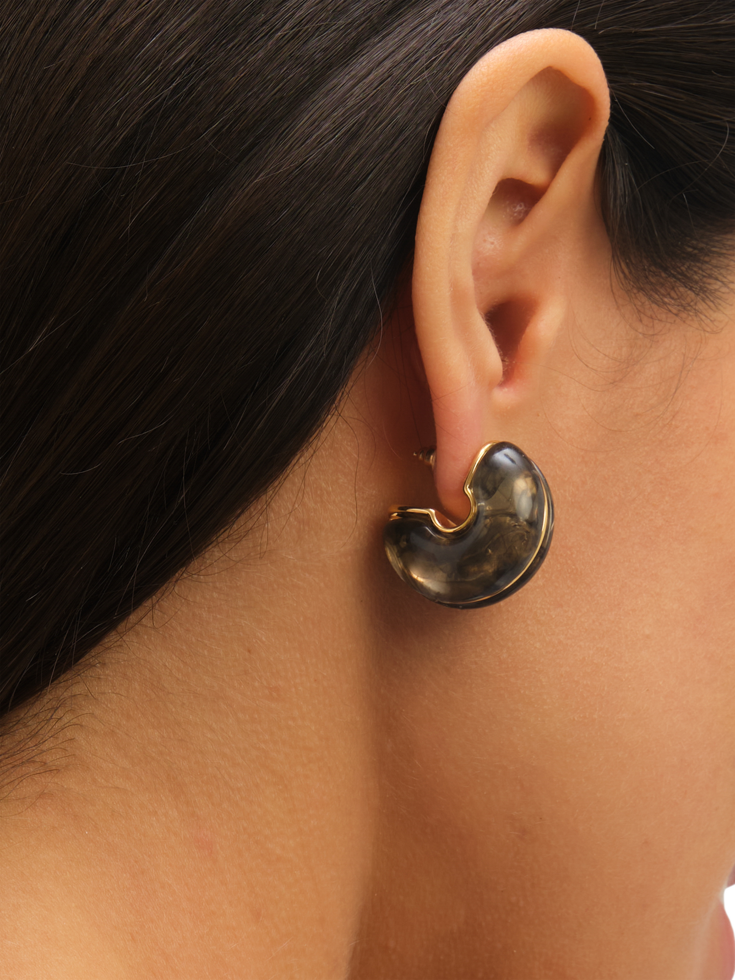 Product image 2 of 5, which shows Jon Richard Black Resin Hoop Earrings, Gold