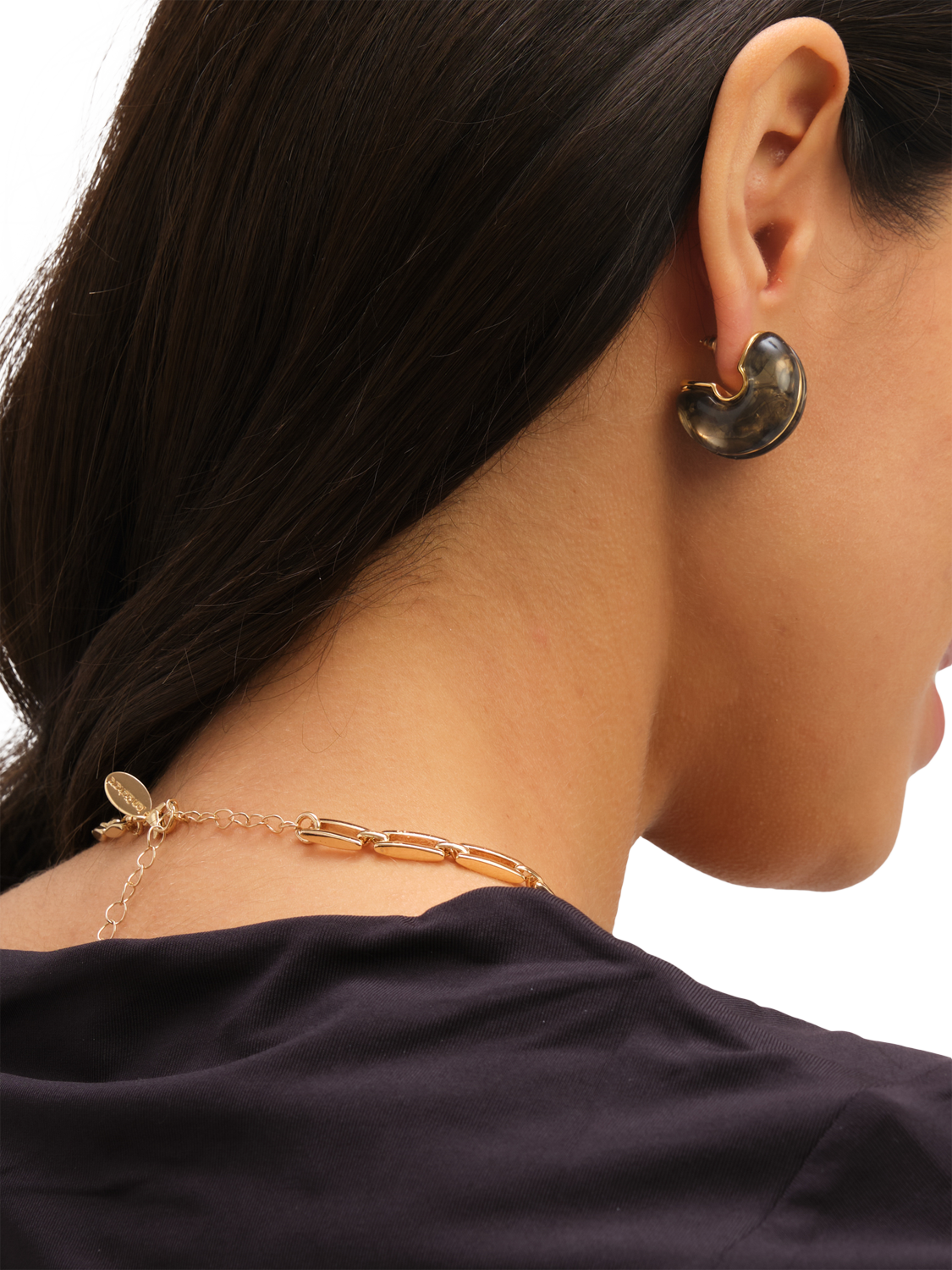 Product image 4 of 5, which shows Jon Richard Black Resin Hoop Earrings, Gold