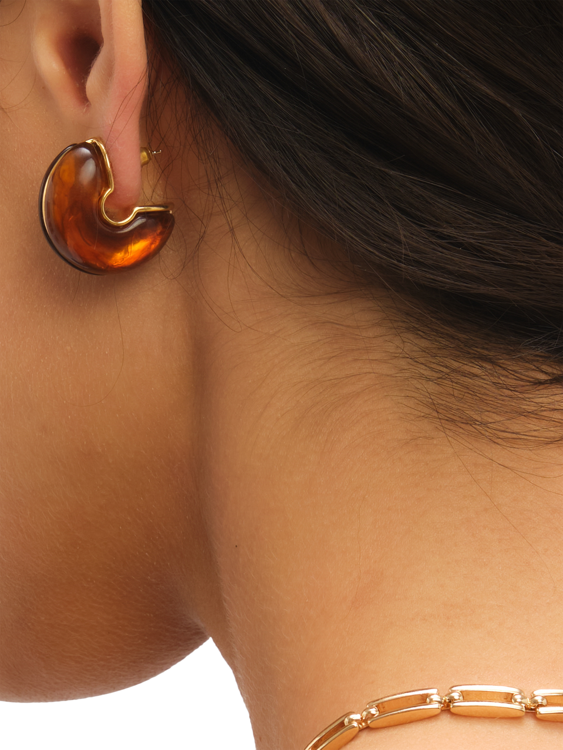 Product image 4 of 5, which shows Jon Richard Brown Resin Hoop Earrings, Gold