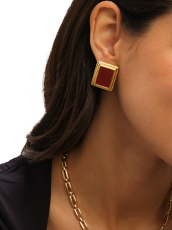 Jon Richard Statement Square Enamel Earrings, Gold - view 2, Gold