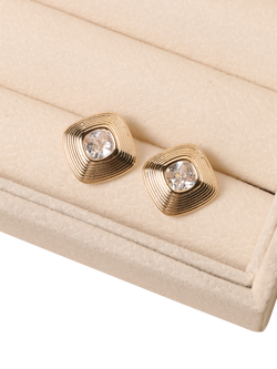 Jon Richard Gold Plated Ridge Crystal Stud Earrings - view 2, Gold