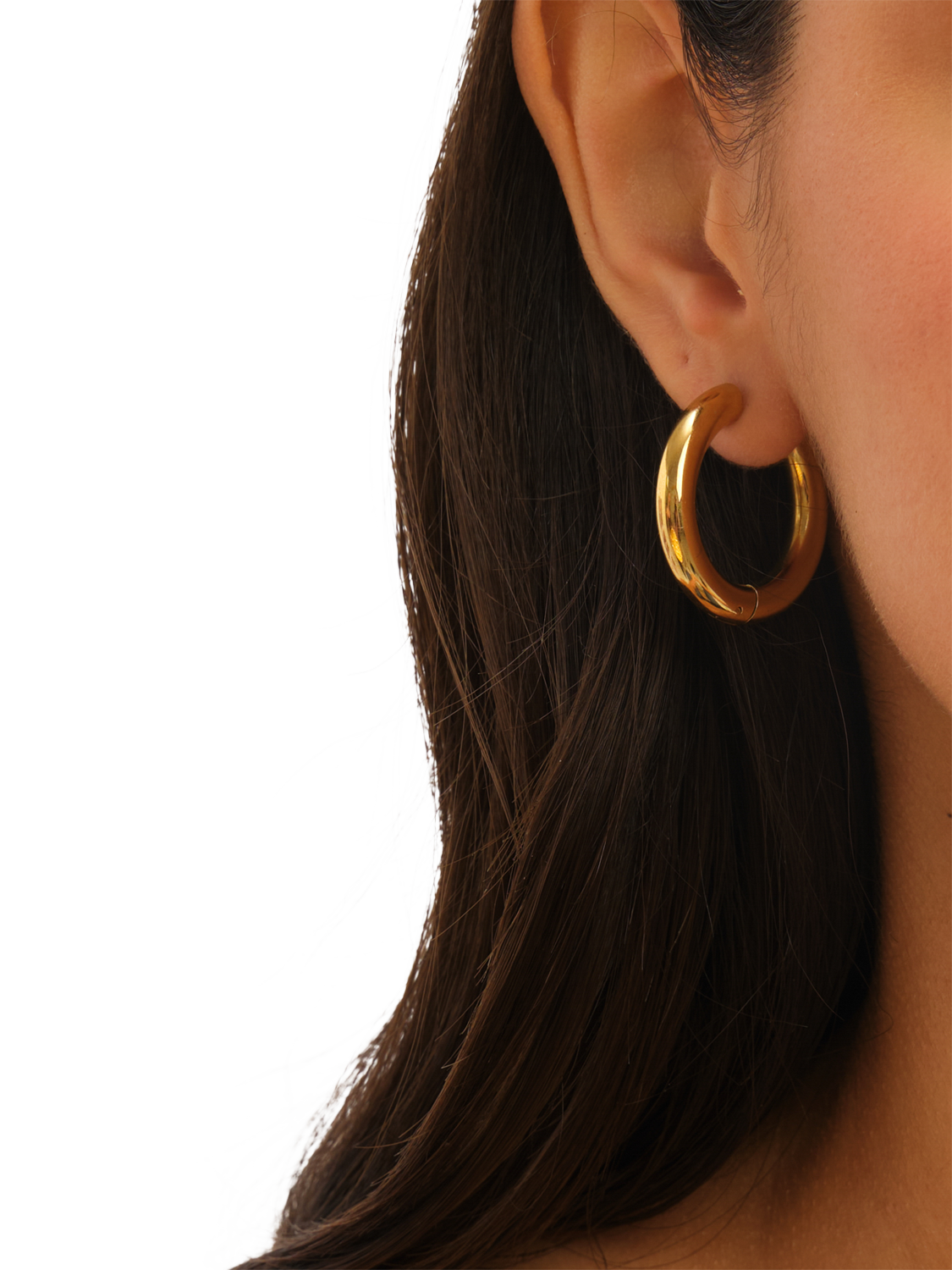 Product image 2 of 3, which shows Jon Richard Waterproof Large Chubby Hoop Earrings, Gold