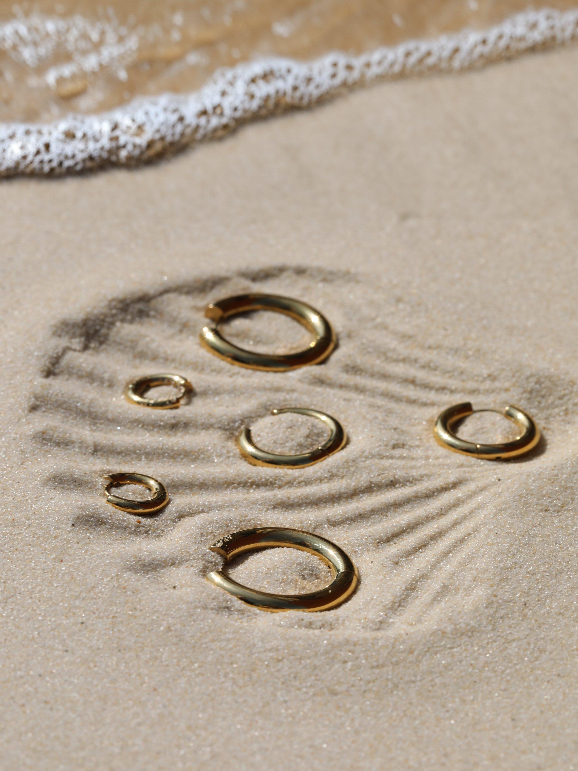 Product image 3 of 11, which shows Jon Richard Waterproof Medium Chubby Hoop Earrings, Gold