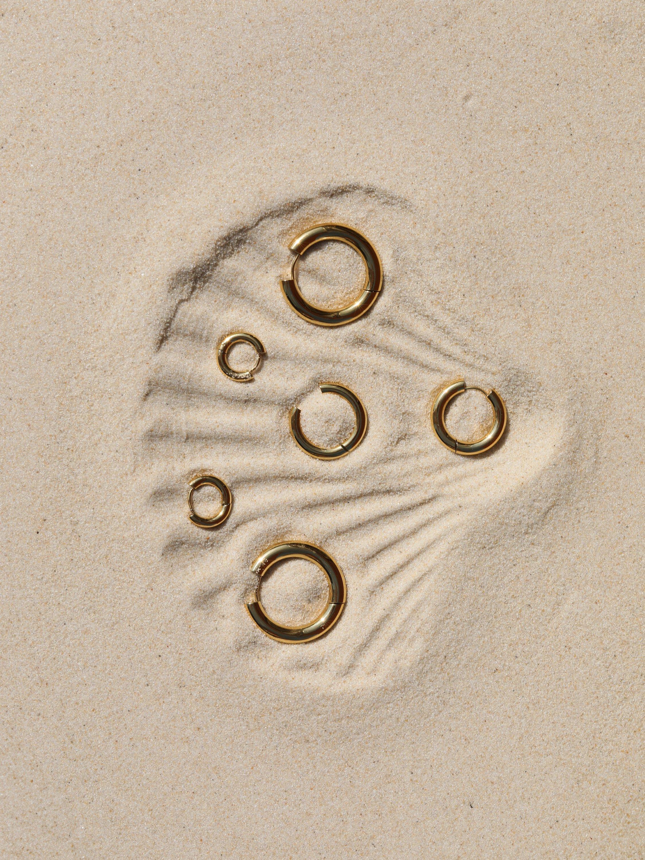 Product image 4 of 11, which shows Jon Richard Waterproof Medium Chubby Hoop Earrings, Gold