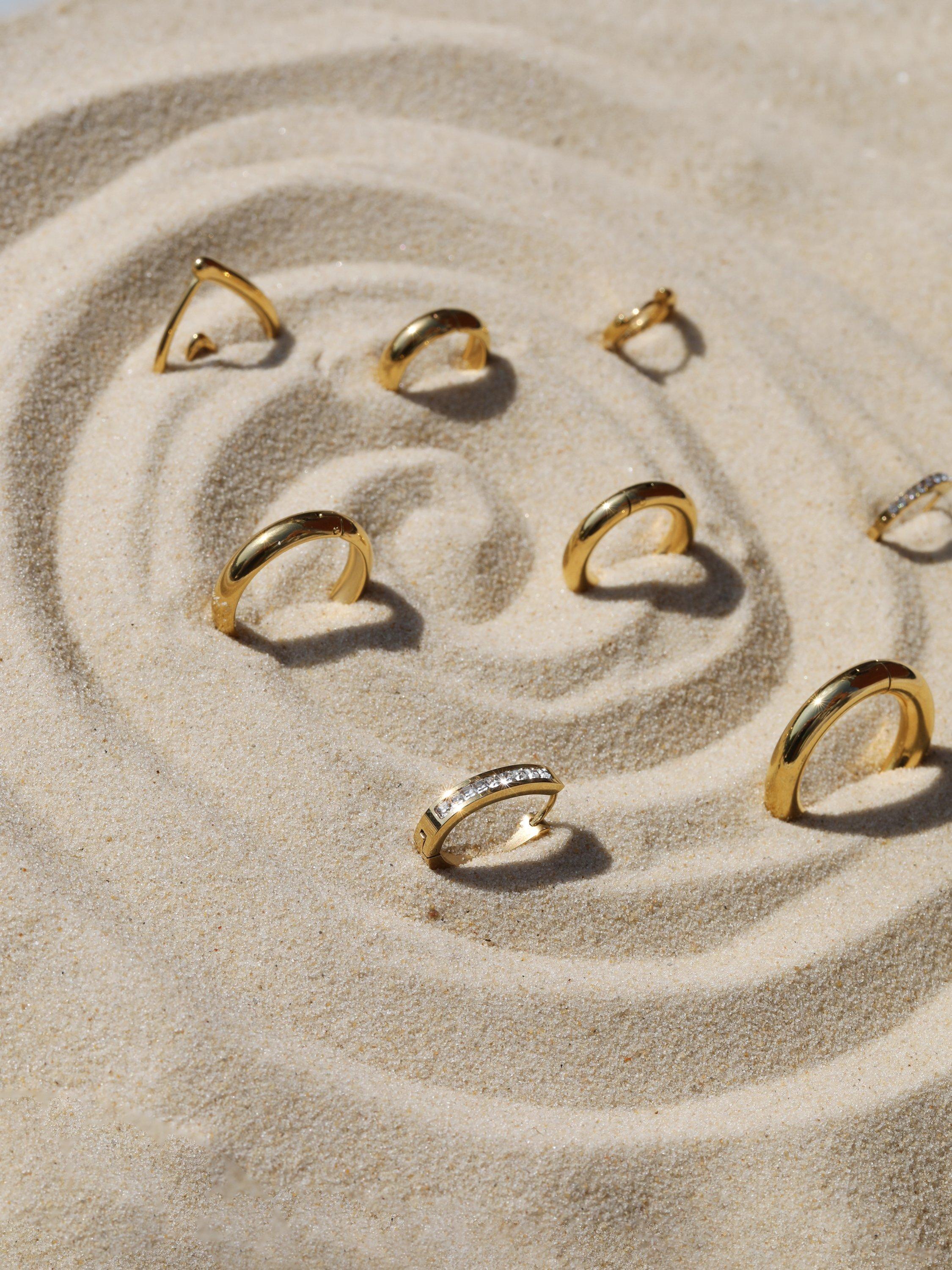 Product image 3 of 11, which shows Jon Richard Waterproof Small Chubby Hoop Earrings, Gold