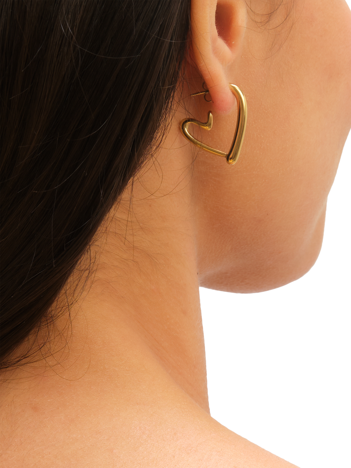Product image 2 of 4, which shows Jon Richard Waterproof Open Heart Hoop Earrings, Gold