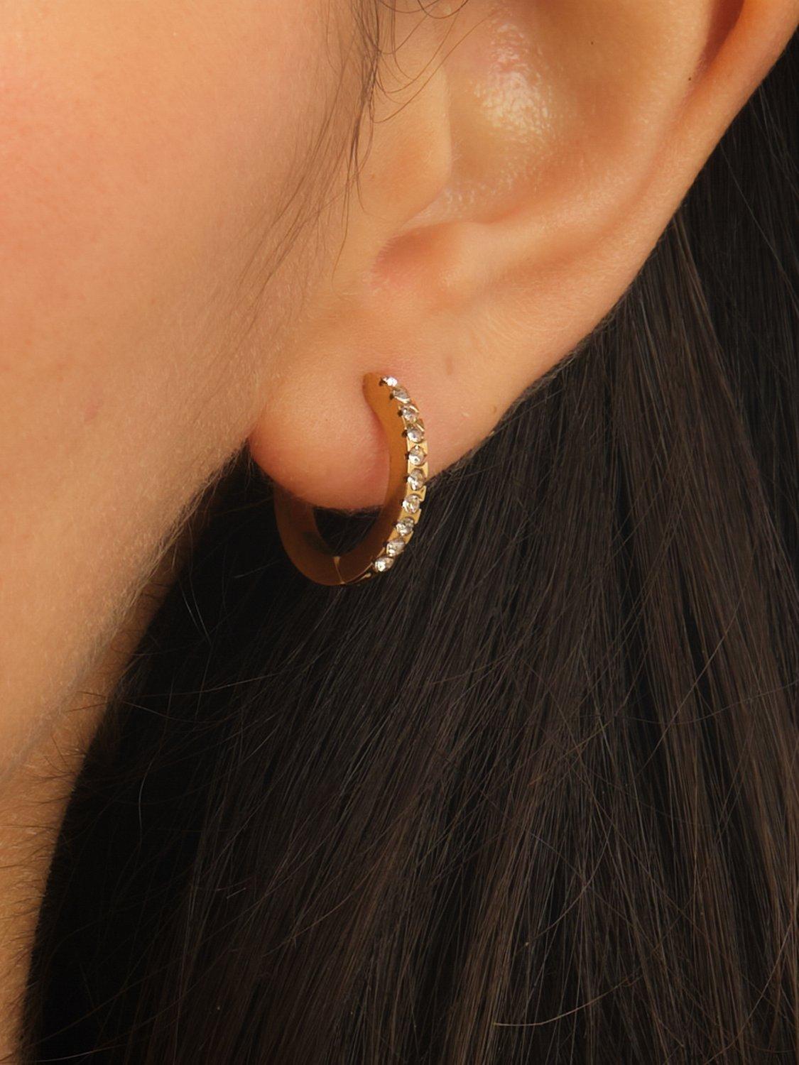 Product image 2 of 4, which shows Jon Richard Waterproof Crystal Polished Huggie Hoop Earrings, Gold
