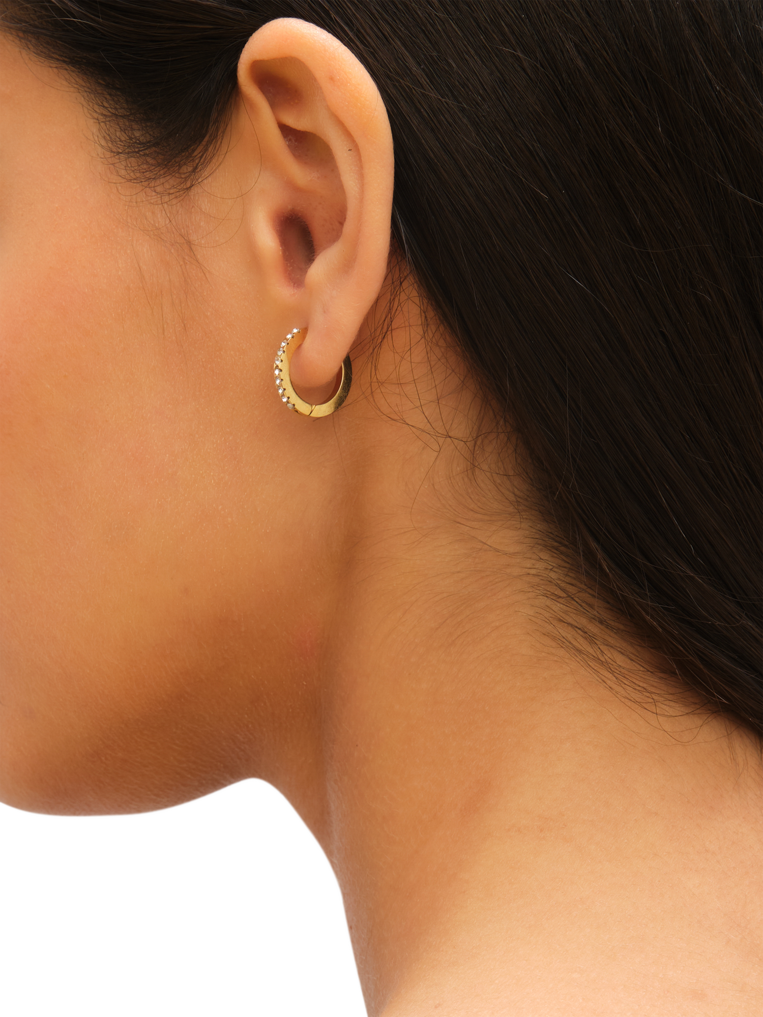 Product image 4 of 4, which shows Jon Richard Waterproof Crystal Polished Huggie Hoop Earrings, Gold
