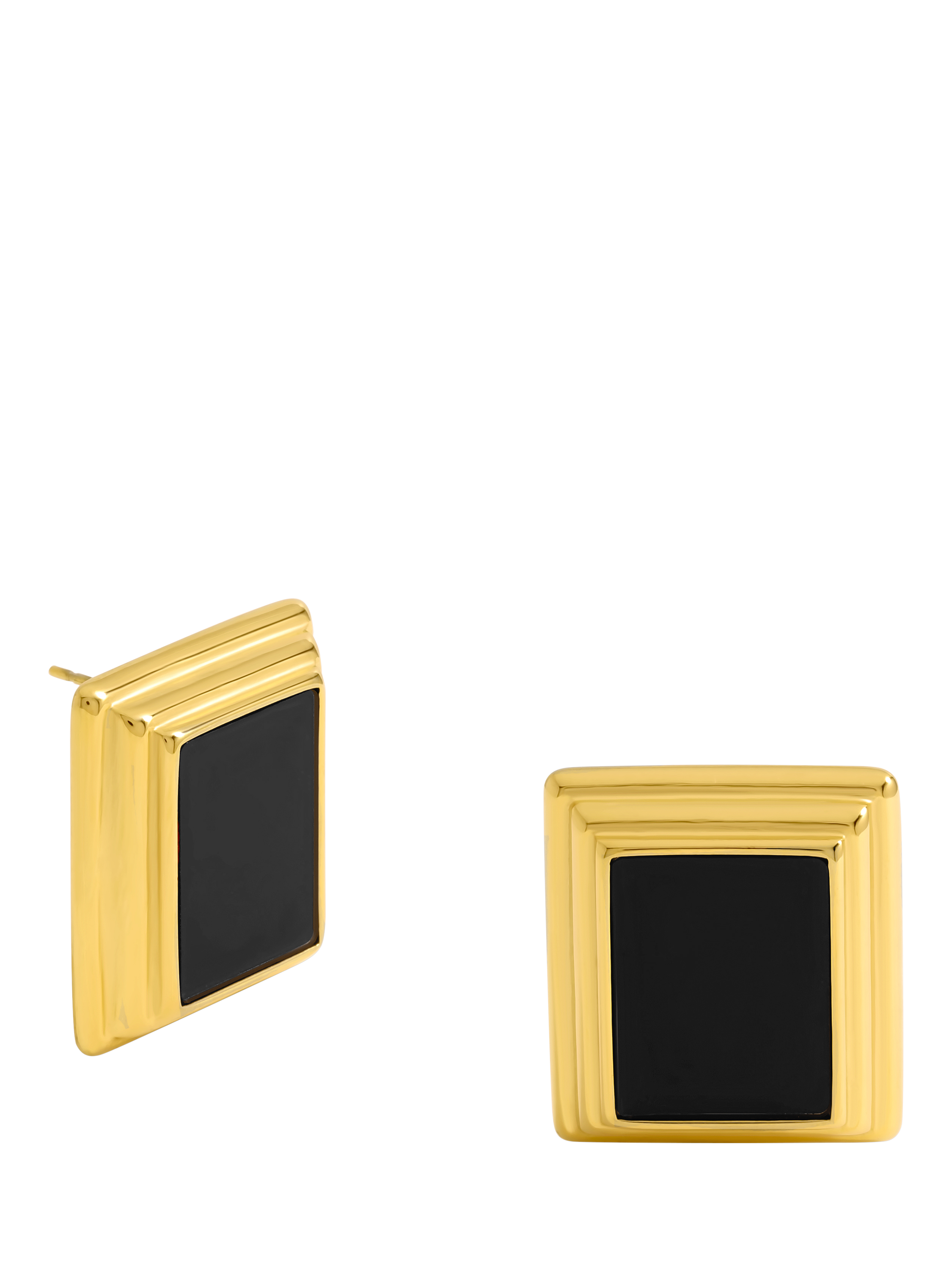 Product image 1 of 5, which shows Jon Richard Statement Square Jet Enamel Earrings, Gold