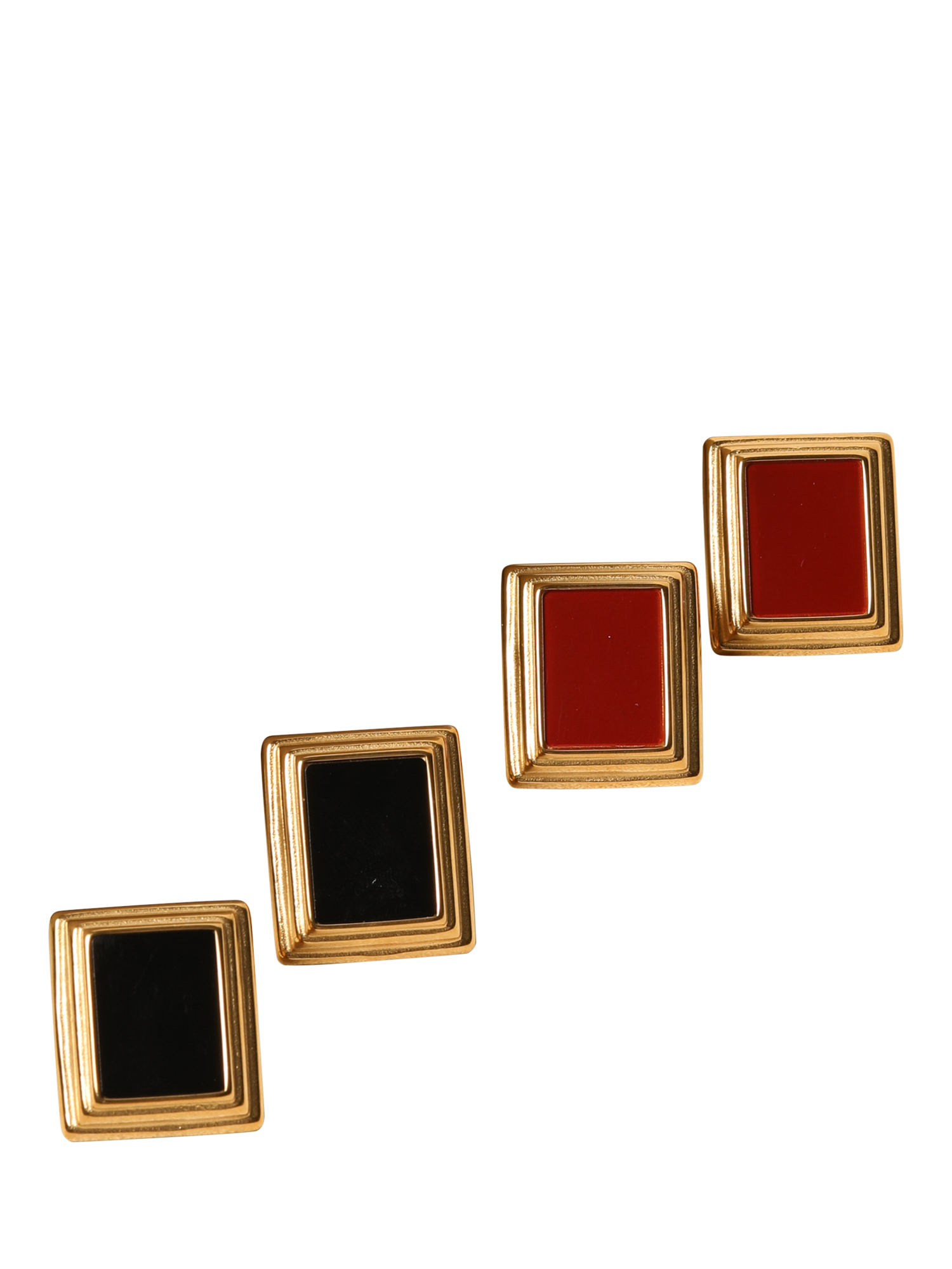 Product image 5 of 5, which shows Jon Richard Statement Square Jet Enamel Earrings, Gold