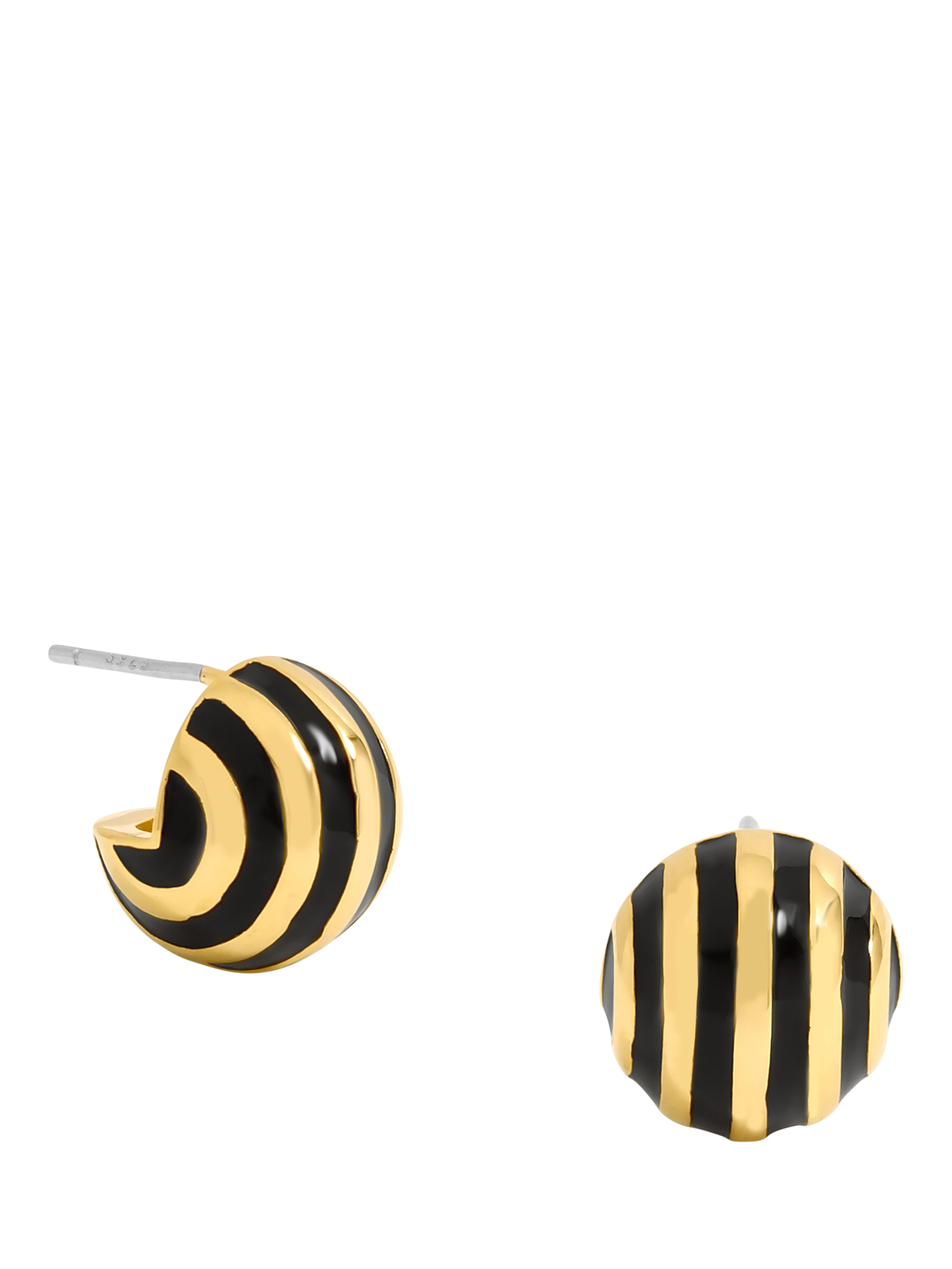 Product image 1 of 3, which shows Jon Richard Gold Plated Jet Enamel Stripe Dome Earrings