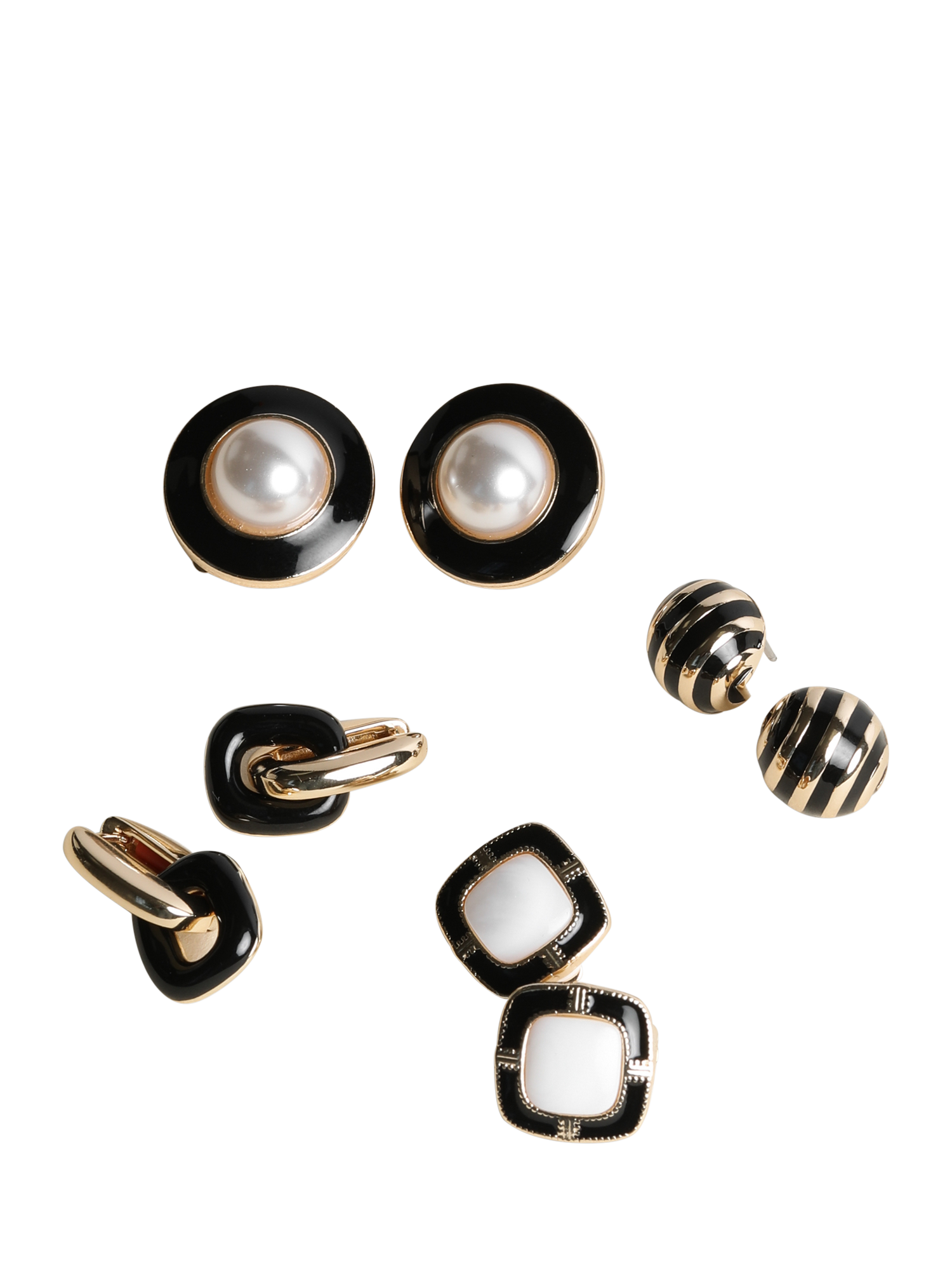 Product image 3 of 3, which shows Jon Richard Gold Plated Jet Enamel Stripe Dome Earrings
