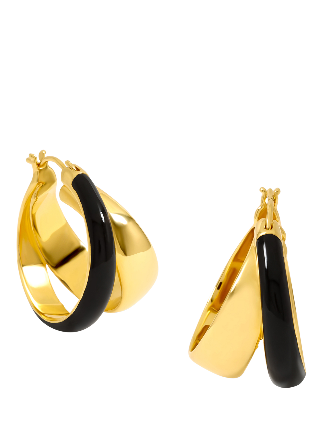 Product image 1 of 2, which shows Jon Richard Gold Polished Jet Enamel Double Hoop Earrings