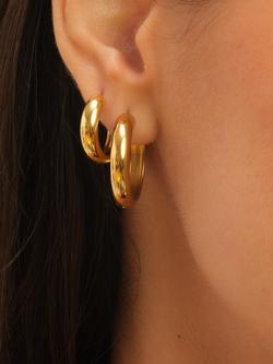 Jon Richard Waterproof Medium Flat Surface Hoop Earrings, Gold - view 2, Gold