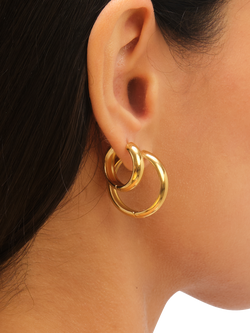 Jon Richard Waterproof Small Flat Surface Hoop Earrings, Gold - view 2, Gold