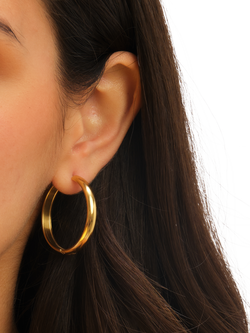Jon Richard Waterproof Large Flat Surface Hoop Earrings, Gold - view 2, Gold