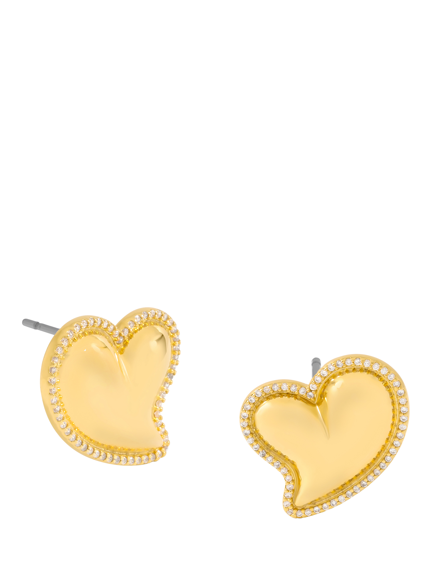 Product image 1 of 2, which shows Jon Richard Puff Heart Cubic Zirconia Stud Earrings, Gold