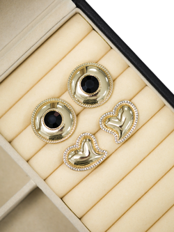 Jon Richard Puff Heart Cubic Zirconia Stud Earrings, Gold - view 2, Gold