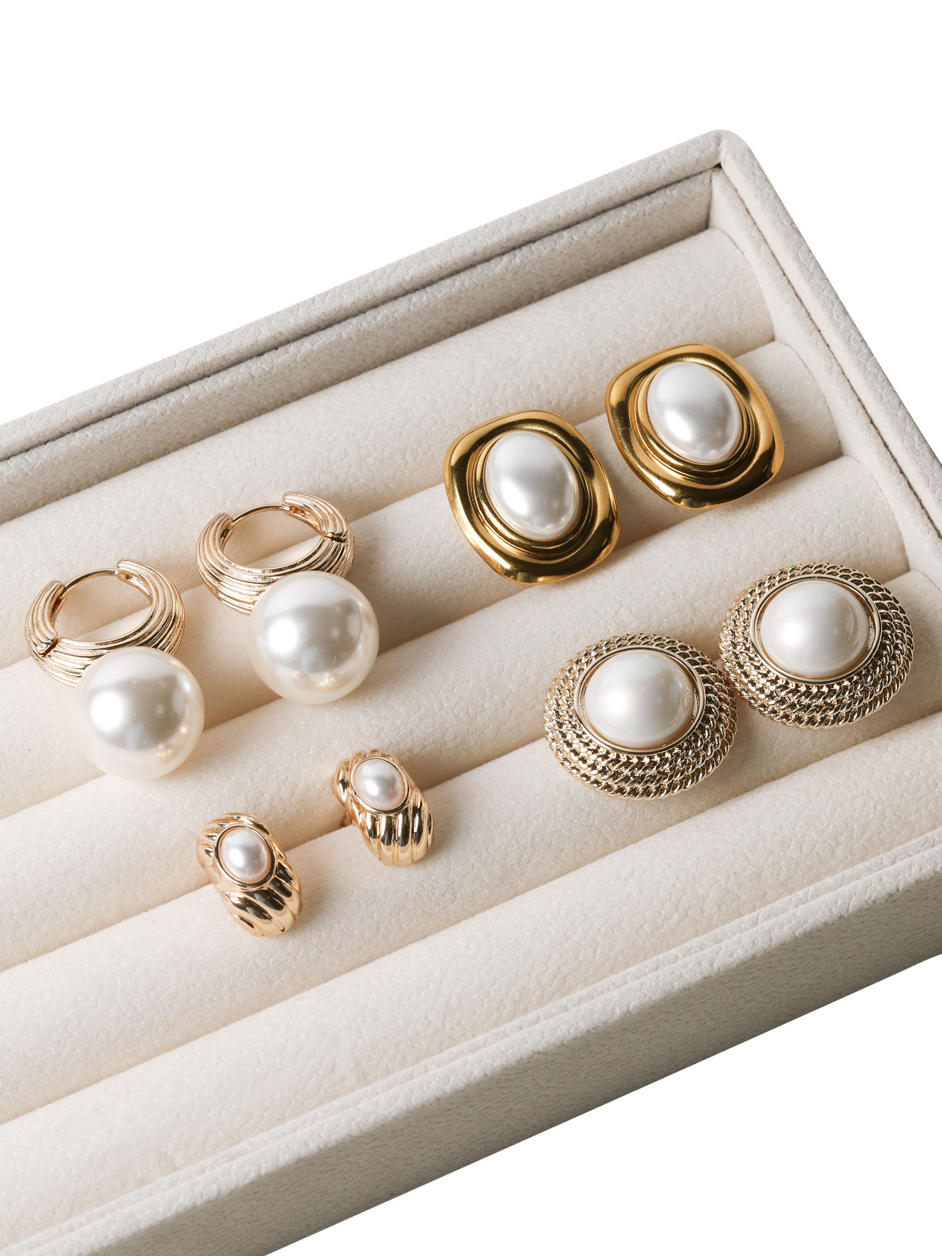 Product image 3 of 5, which shows Jon Richard Ridge Hoop and Pearl Statement Earrings, Gold