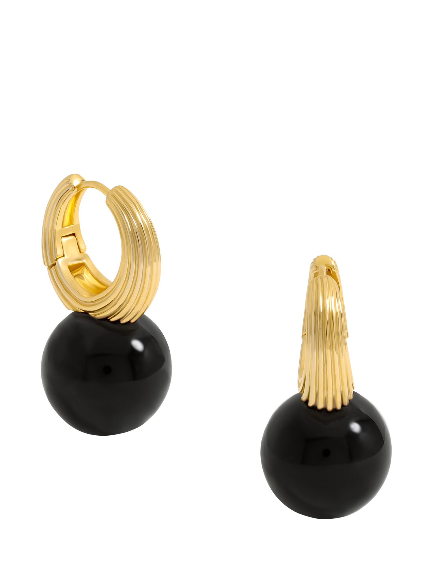 Product image 1 of 4, which shows Jon Richard Ridge Hoop Jet Bead Statement Earrings, Gold