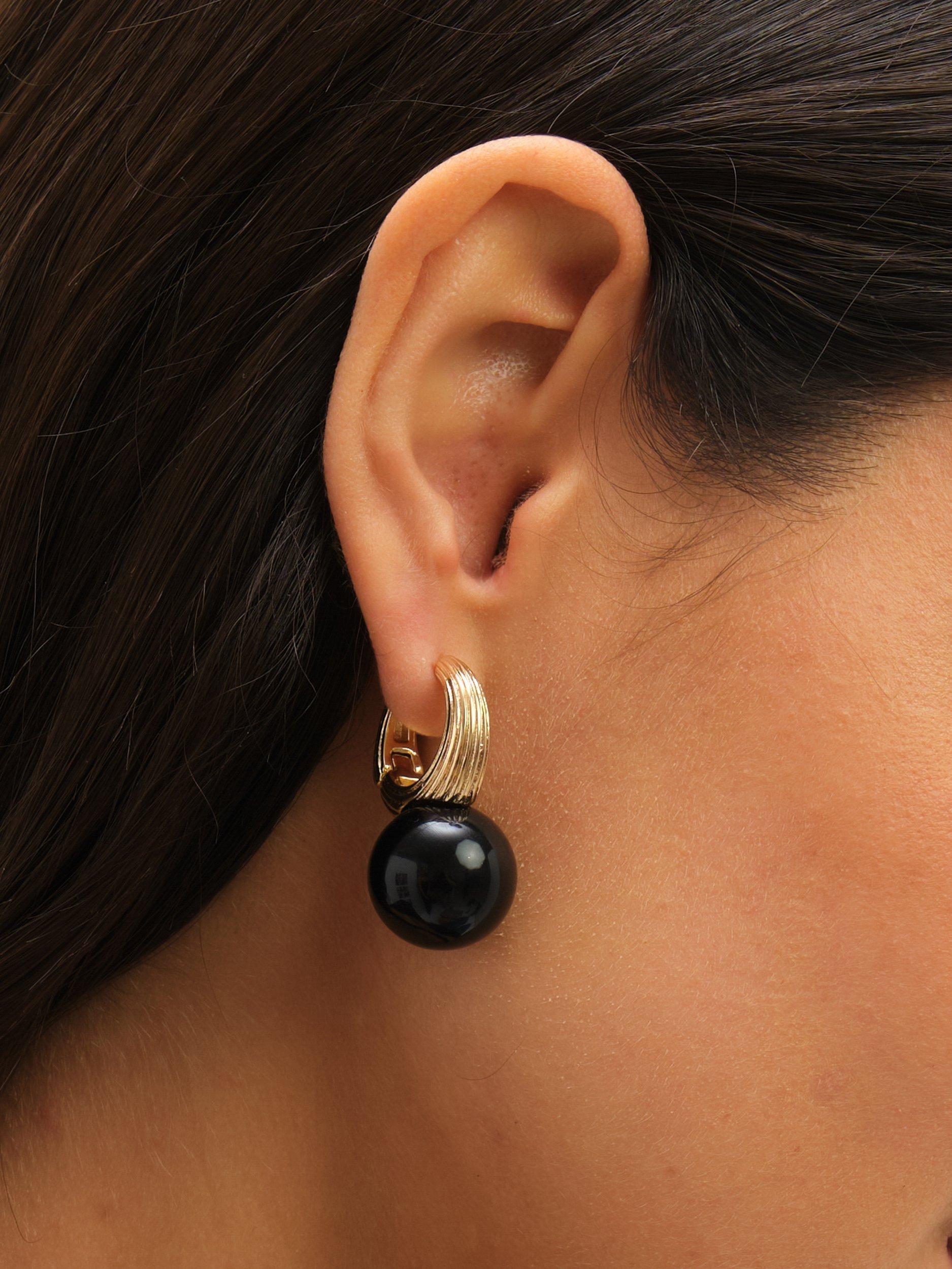 Product image 2 of 4, which shows Jon Richard Ridge Hoop Jet Bead Statement Earrings, Gold