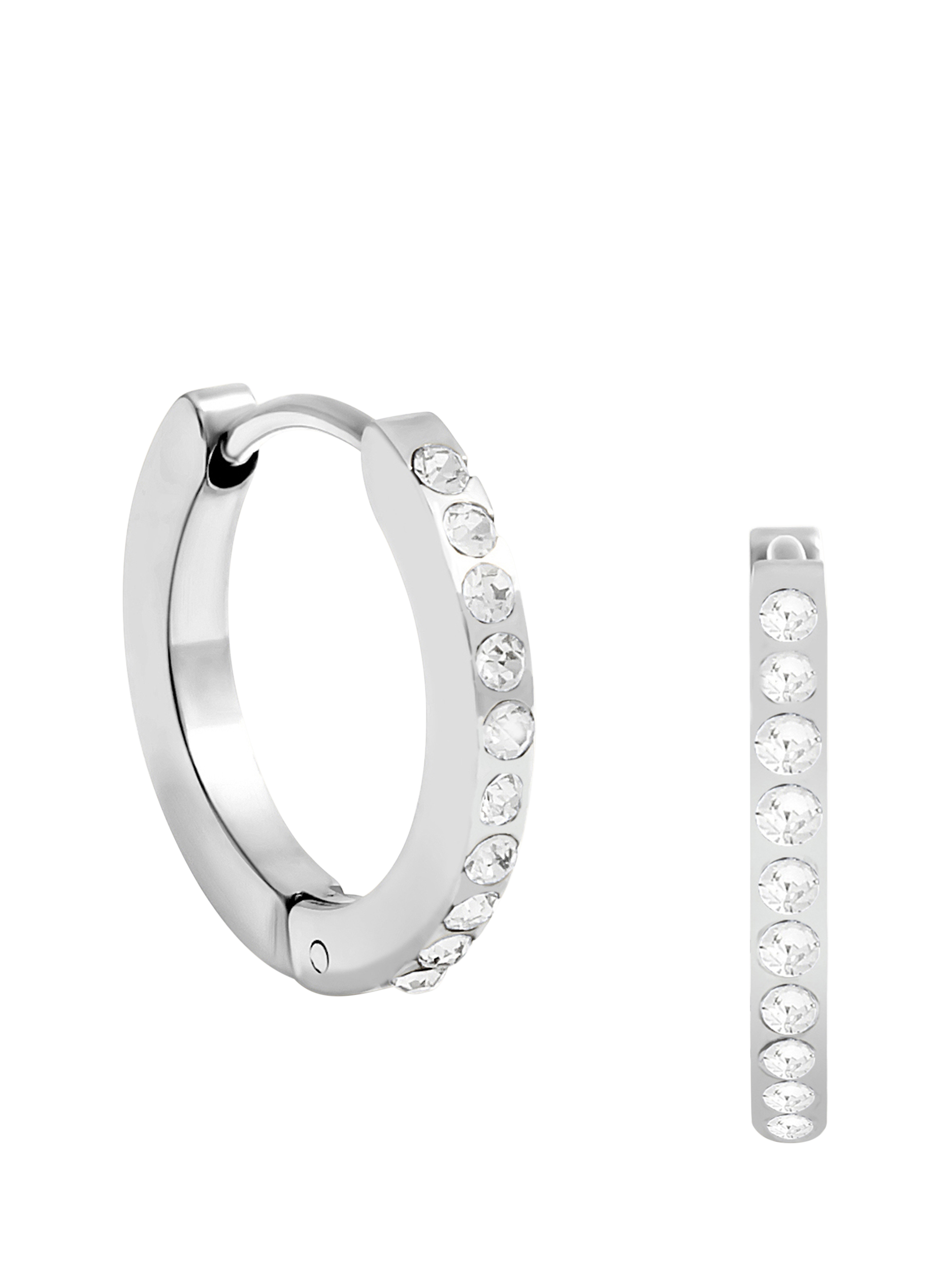Product image 1 of 4, which shows Jon Richard Waterproof Crystal Polished Huggie Hoop Earrings, Silver