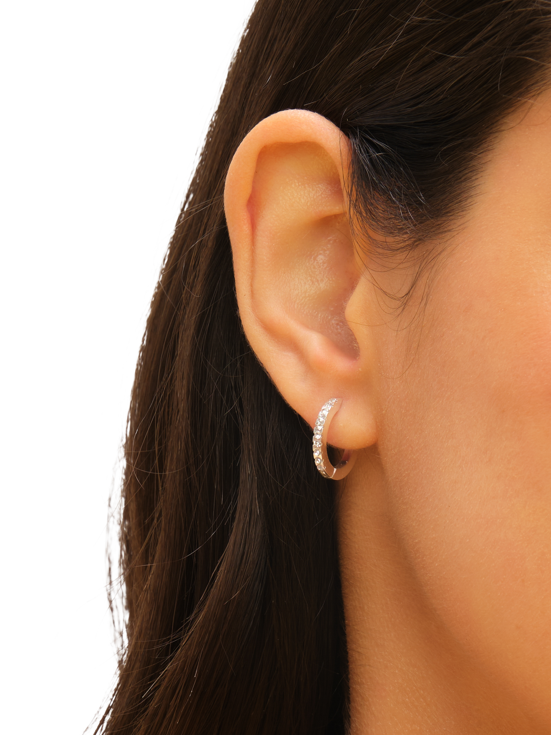 Product image 4 of 4, which shows Jon Richard Waterproof Crystal Polished Huggie Hoop Earrings, Silver