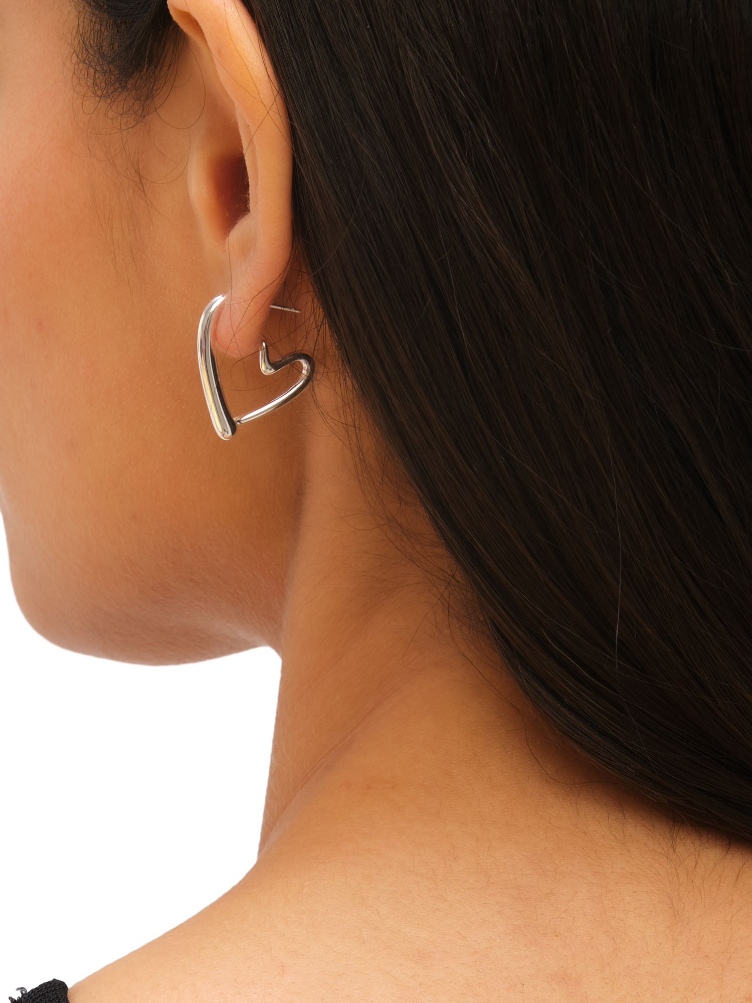 Product image 2 of 4, which shows Jon Richard Waterproof Open Heart Hoop Earrings, Silver