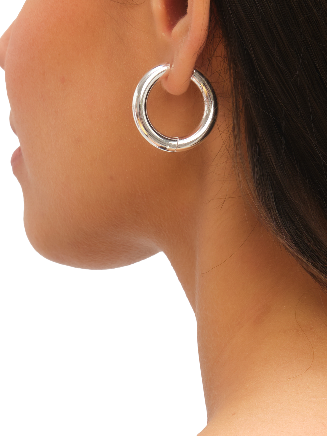 Product image 2 of 4, which shows Jon Richard Waterproof Large Chubby Hoop Earrings, Silver