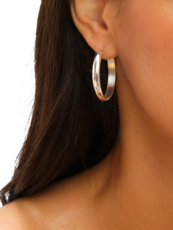 Jon Richard Waterproof Large Flat Surface Hoop Earrings, Silver - view 2, Silver