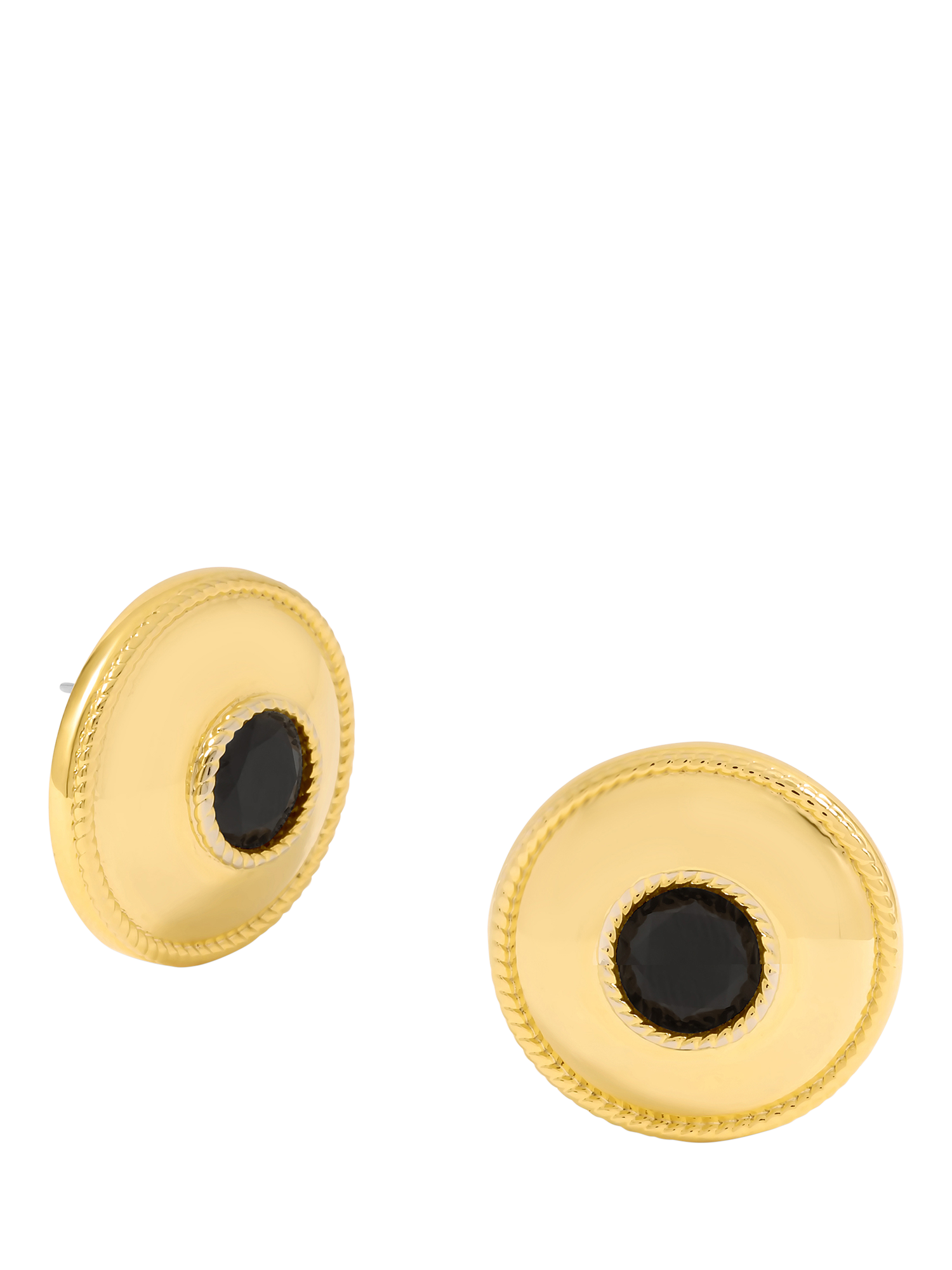 Product image 1 of 2, which shows Jon Richard Statement Polished Jet Round Earrings, Gold